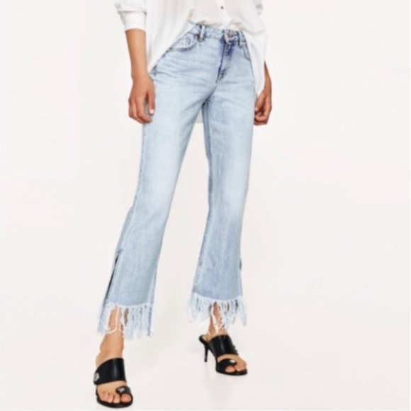 Zara Denim - Zara Fringe Hem Jeans Light Wash Crop High Rise 4